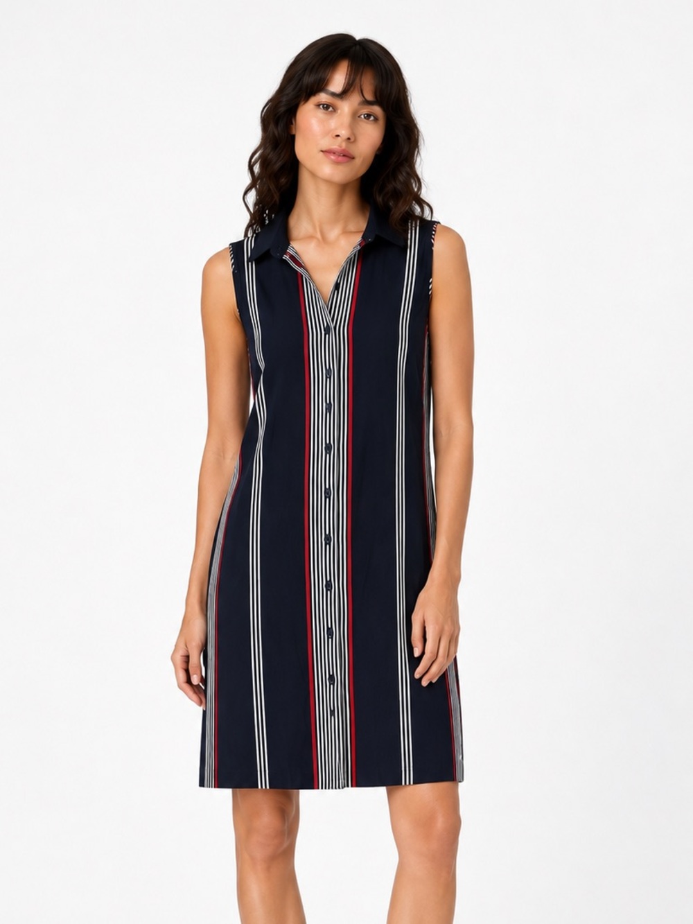 Tommy Hilfiger Navy Red & White Striped Sleeveless Shirt Dress – Size S/P